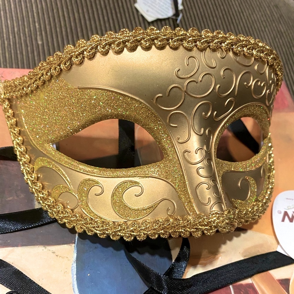 Glittered Gold Masquerade Mask - Picture 7 of 7